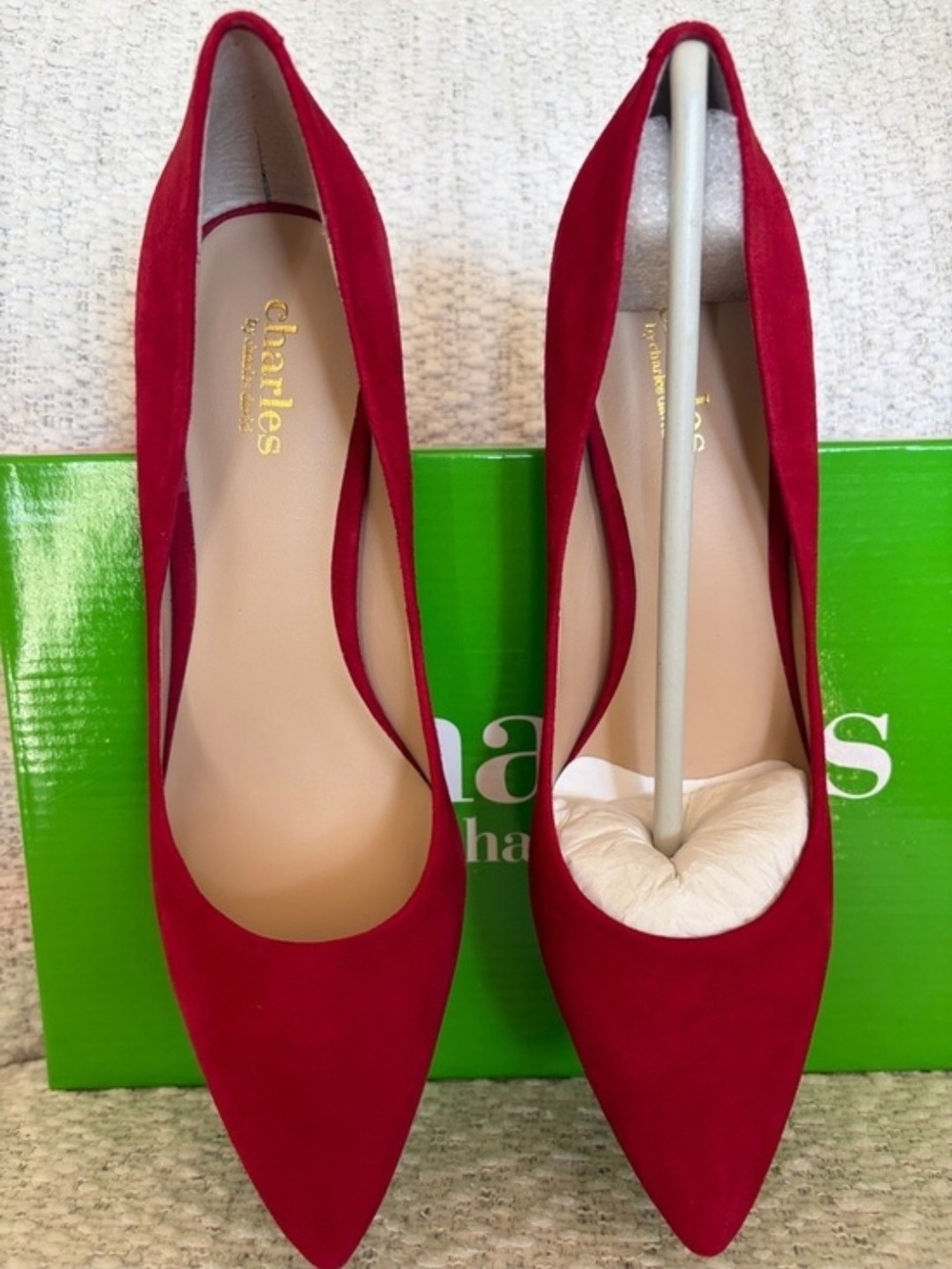 Charles By Charles David Cherry Red Suede Stiletto Pumps, Sz 11M - Picture 3 of 6
